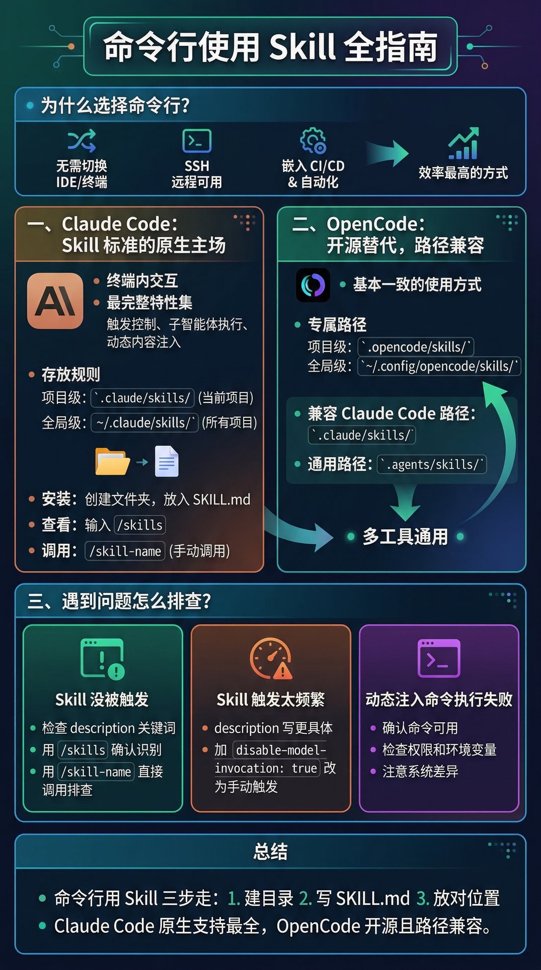 命令行 AI 工具里的 Skill：Claude Code 与 OpenCode 实战